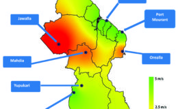 Map Showing Wind Speed Potential Across Guyana