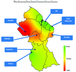 Map Showing Wind Speed Potential Across Guyana