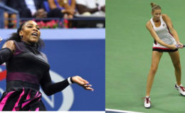 Serena Williams and Karolina Pliskova in action in their semi-final match last evening