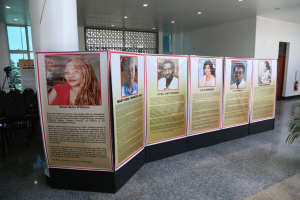 A part of the Jubilee exhibition that is being held by the Women and Gender Equality Commission to celebrate the work of 56 Guyanese women with backgrounds in politics, culture and art, among others and community leaders (referred to as grass root heroes).  The exhibition, which opened yesterday, is being held at the Arthur Chung Convention Centre at Liliendaal, will run for two weeks. (Photo by Keno George)