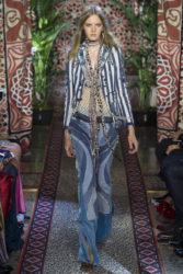 A model in Roberto Cavalli from his Spring/Summer Ready to Wear 2017 line at Milan Fashion Week