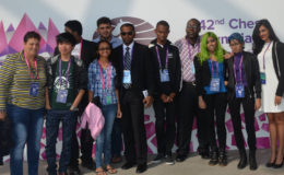 The Guyana male and female chess players just outside the venue in Baku.