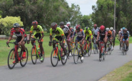 The peloton which unsuccessfully tried to catch the podium finishers yesterday.
