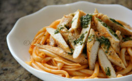 Pasta with Marinara Sauce & Chicken with Basil Pesto (Photo by Cynthia Nelson)
