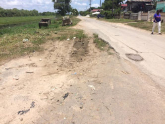 A section of the deteriorated road shoulder. 