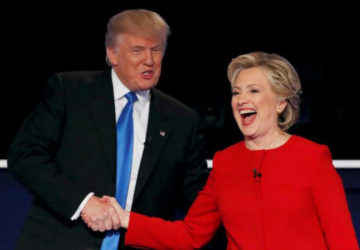 Donald Trump shakes hands with Hillary Clinton at the conclusion of their first presidential debate. (Reuters/Mike Segar)