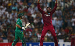 Fast bowler Kesrick Williams celebrates a wicket against Pakistan in the third Twenty20 International on Tuesday.
