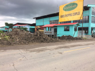 Two days after Monday evening’s fatal accident, the mud pile was cleared off the road and heaped in the corner. 