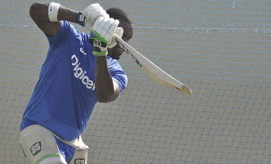 NEW ADDITION: Left-hander Darren Bravo bats in the nets ahead of today’s opening One-Day International against Pakistan in Sharjah. (Photo courtesy WICB Media)