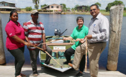  From left: Raywantie Ram (tour guide), Ramesh Shibsahai (boatman), Annette Arjoon-Martins (Project Manager of the Caribbean Aqua Terrestrial Solutions) and Indranauth Haralsingh (Executive Director of the Guyana Tourism Authority).