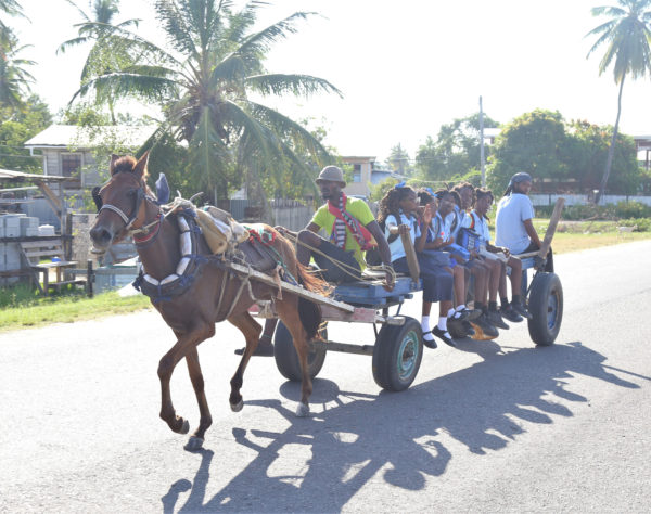 Children enjoying a horse cart ride home from school, escaping the minibus blues (Photo by Keno George)