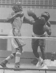 Orlando Norton of the Guyana Defence Force and Republican’s Joshua Joseph in action during the final night of the GBA Intermediate championships. (Orlando Charles photo)