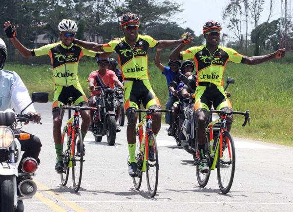 Easy as a Sunday morning! Team Coco’s teammates, Mark Harris, Stephano Husbands and Hamza Eastman cruising across the line to finish 1,2,3 in yesterday’s Victor Macedo Memorial road race.
