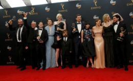 The cast of HBO's 'Game of Thrones' pose backstage with their award for Outstanding Drama Series at the 68th Primetime Emmy Awards in Los Angeles, California U.S., September 18, 2016. REUTERS/Mario Anzuoni