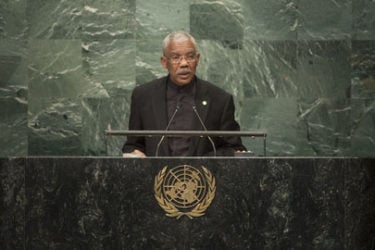 President David Granger addressing the UN General Assembly yesterday (UN photo)