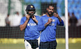 India’s Shikhar Dhawan and Rohit Sharma (R) prepare to bat during a practice session ahead of their first one-day international cricket match against South Africa in Kanpur, India, October 10, 2015. (REUTERS/Adnan Abidi/File Photo)
