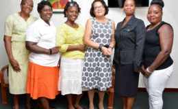 First Lady, Mrs. Sandra Granger (third from right) met with ushers of the National Cultural Centre to discuss possible support for the elderly care group.  (Ministry of the Presidency photo)