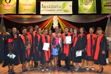 ICA graduates with Minister within the Ministry of Education, Nicolette Henry (centre) (Department of Culture photo) 
