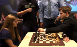 Norwegian chess grandmaster and current world champion Magnus Carlsen, 26, will defend his world championship chess title next month against Russia’s Sergey Karjakin, also 26, in New York. One week following the conclusion of the 2016 Chess Olympiad, Carlsen played a simultaneous handicap match against 11 hand-picked opponents in New Jersey as a warm-up exercise. Each of his opponents had 30 minutes per game, while the world champion had 30 minutes for his total eleven games. Carlsen won handsomely 11-0. In the photo, Carlsen replays one of the games of his opponents from memory.