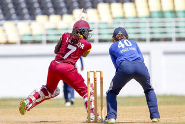 West Indies Women captain Stafanie Taylor cuts en route to her top score of 56 in the second ODI against England Women on Monday. (Photo courtesy WICB Media) 