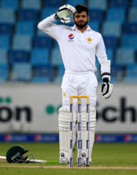 Opener Azhar Ali celebrates his triple hundred against West Indies in the day/night opening Test yesterday.  