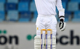 Opener Azhar Ali celebrates his triple hundred against West Indies in the day/night opening Test yesterday.
