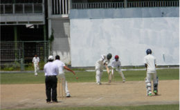 Sachin Singh plays a delivery to the leg side during his 101 for Chase Academy yesterday.