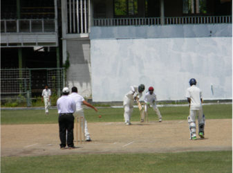 Sachin Singh plays a delivery to the leg side during his 101 for Chase Academy yesterday.