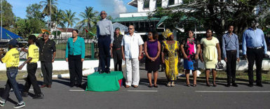 President David Granger, Mayor Kirt Wynter (in white) and other officials during the march past on the State House lawns