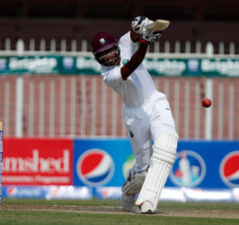 Roston Chase drives through the off-side en route to his Test half-century yesterday. (Photo courtesy WICB Media)  