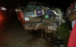 The wreckage of the bus after the accident 