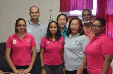 From left to right at back are ophthalmologists Dr. Rishi Sharma, Dr. Terrence Allan and Dr. Deo Singh. Front row are ophthalmological technicians Savitri Roopnaraine, Sasha Hosein, Dr. Sonja Johnston, ophthalmologist and ophthalmological technician Natasha Reyes. (GINA photo)