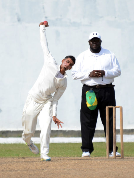 Georgetown’s Gajanan Suknanan continued his fine bowling in this year’s Guyana Cricket Board/Cricket Guyana Inc., Franchise League competition bagging 6-78 against Upper Corentyne yesterday. (Orlando Charles photo)