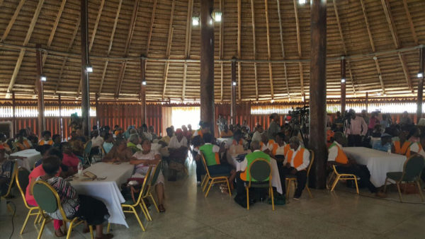A section of the group assembled at the Umana Yana on Wednesday as they engage in a day of activities planned for Month of the Elderly.