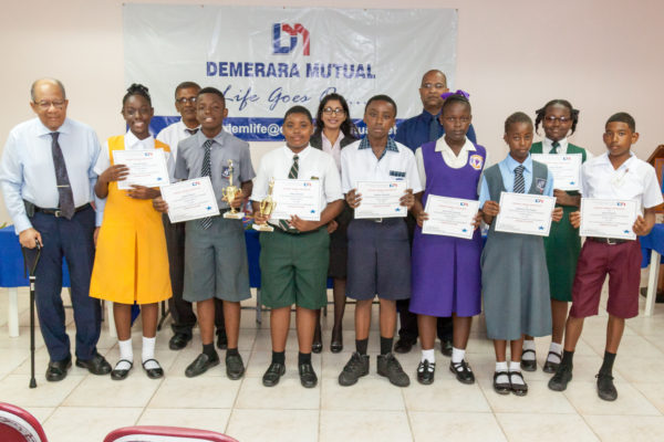 Demerara Mutual presented eight bursary awards to policyholders’ children who were successful at the 2016 National Grade Six Assessment at its 19th Annual Bursary Award function which was held on October 17, 2016. Chairman of the Board of Directors, Richard B Fields made the presentation of bursaries valued at $11,000 each, according to a press release from Demerara Mutual. The Most Outstanding Student this year was Mark Bentick who was awarded a place at Bishops’ High School and the Runner Up Student was  Azarya Willis  who was awarded a place at St Stanislaus College. The other bursary recipients were Princess Patterson, Kayla Mc Allister,            Daniel Seaford, Tiffiann Henry, Grace Browne and Shan Norton. These awardees will receive $11,000 per year for the next five years until they complete their secondary education.