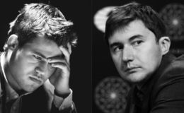 World chess champion Magnus Carlsen (left) and his challenger for the title Sergey Karjakin. It’s the first time two players who have come of age in the computer era are fighting for the title; this represents a generational shift in chess.  