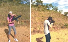 The photos of Attorney General Faris Al-Rawi’s children using guns at the range at Camp Cumuto which Prime Minister Dr Keith Rowley yesterday accused a member of the Defence Force of leaking.