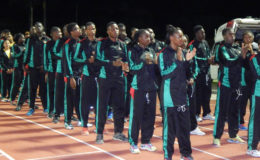 A section of the Suriname contingent at yesterday’s opening ceremony.