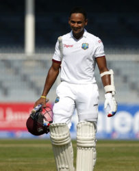 Batsman Shane Dowrich beams after helping to steer West Indies to victory over Pakistan on the final day of the third Test on Thursday. (Photo courtesy WICB Media) 