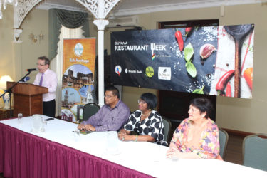 (From left) Managing Director of Cara Lodge Shaun McGrath, Director of the Guyana Tourism Authority Indranauth Haralsingh, Marketing and Communications Manager at Republic Bank Michelle Johnson, and President of Tourism and Hospitality Association of Guyana Andrea de Caires.