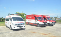 Three of the five ambulances that will be used by the National Emergency Medical Services (GINA photo)