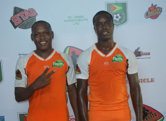 Smiling Assassins- Fruta Conquerors goalscorers from left to right Jermin Junior and Kwame LaFleur 