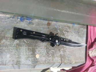 A knife that was found on Pooja Pitam’s window sill