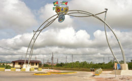 The Centennial Arch, which was funded by Bosai Minerals Group (Guyana) Limited, in celebration of 100 years of bauxite mining in Linden. (Ministry of the Presidency photo) 
