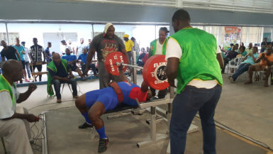 Colin ‘Mr Clean’ Chesney setting a new bench press national record of 240kg. (Orlando Charles photo) 