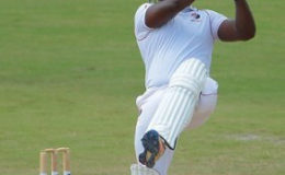 FLAIR: Lower order batsman Roshon Primus upper cuts en route to his 42 not out against Leeward Islands Hurricanes yesterday. (Photo courtesy WICB Media) 