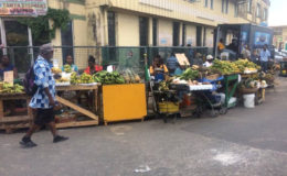 Fruit vendors now plying their trade outside of the former Guyana National Cooperative Bank building at Lombard and Hadfield streets.