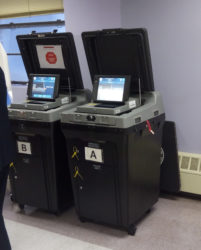 Samples of the voting machines that will be used in New York today