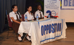 The victorious Annandale Secondary School team at the J.O.F Haynes Memorial Inter-Secondary Schools Debating competition at the Theatre Guild Playhouse (GINA photo)