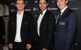 Magnus Carlsen, the World Champion; Adrian Grenier, the actor, who was master of ceremonies for the gala, and Sergey Karjakin, the challenger for the World Championship. 